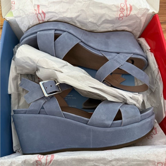 Abeo Light Blue Hana Wedge Sandals Suede - Picture 2 of 13